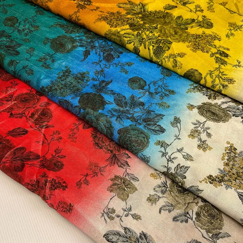 Ombre floral faux tussar silk dress brocade skirt sewing fabric M1665