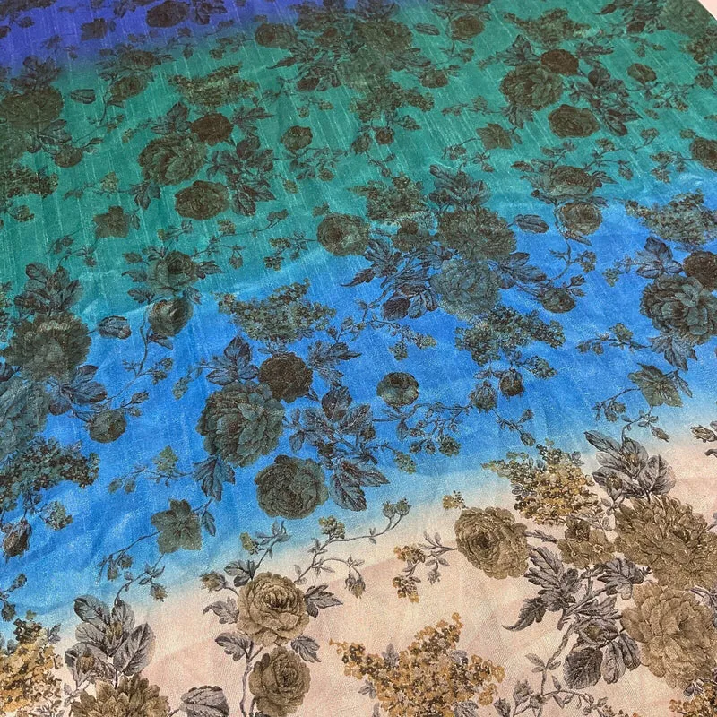 Ombre floral faux tussar silk dress brocade skirt sewing fabric M1665