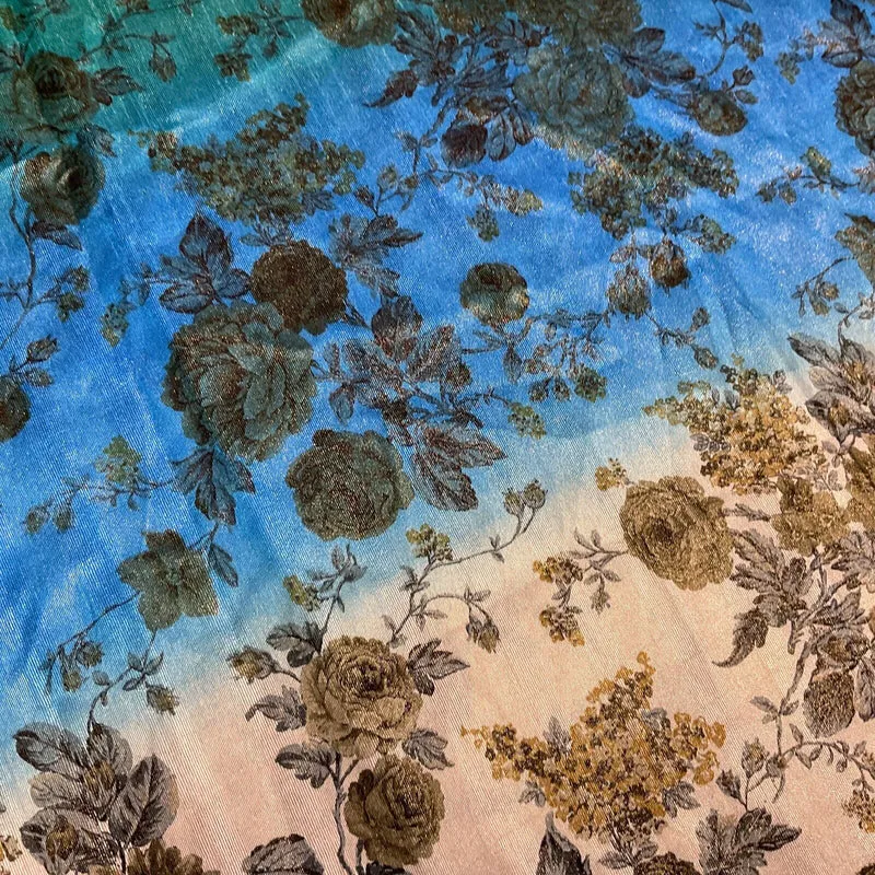 Ombre floral faux tussar silk dress brocade skirt sewing fabric M1665