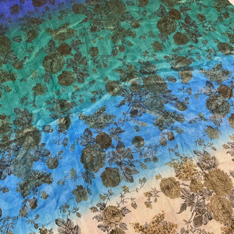 Ombre floral faux tussar silk dress brocade skirt sewing fabric M1665