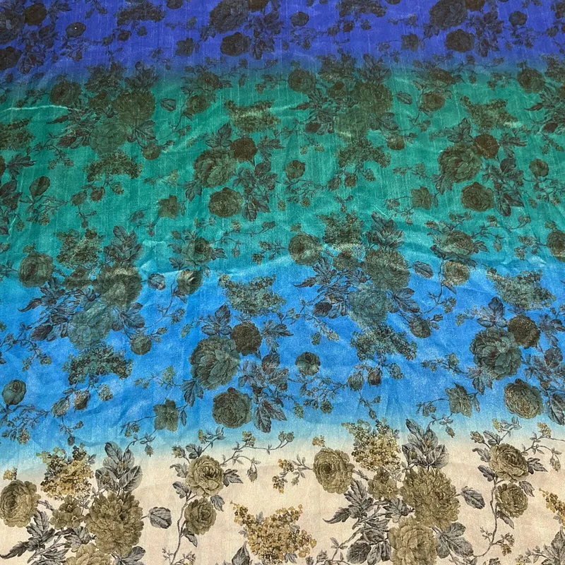 Ombre floral faux tussar silk dress brocade skirt sewing fabric M1665