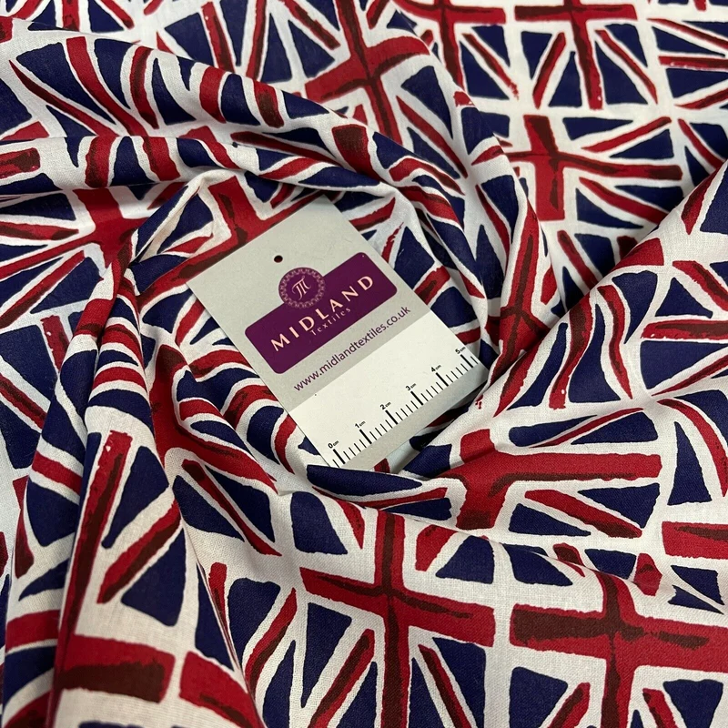 British Flag Coronation Theme 100% cotton printed fabric M1723