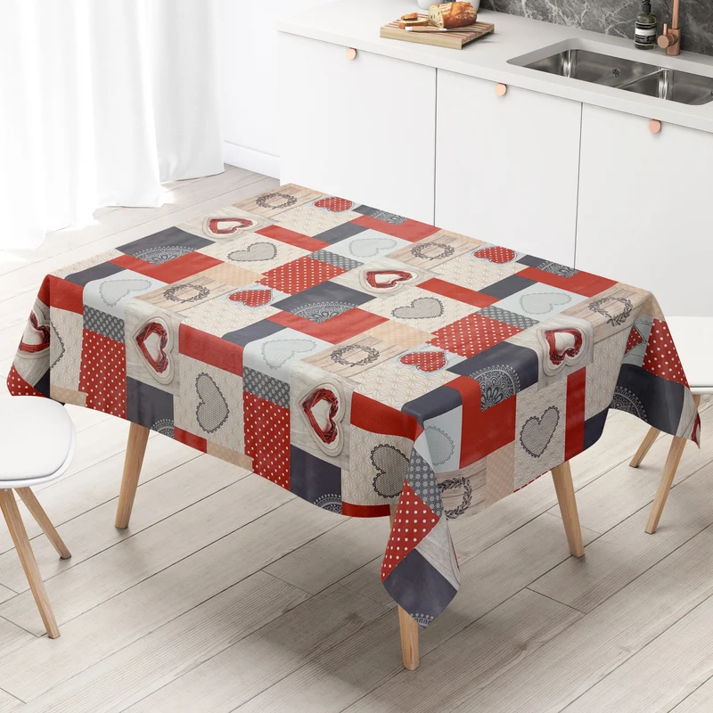 Wachstuch Tischdecke 06353-01 rote Herzen LOVE Holz eckig rund oval