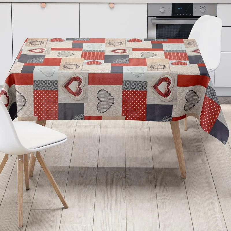 Wachstuch Tischdecke 06353-01 rote Herzen LOVE Holz eckig rund oval