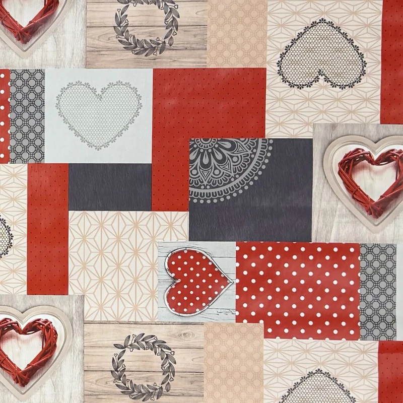 Wachstuch Tischdecke 06353-01 rote Herzen LOVE Holz eckig rund oval