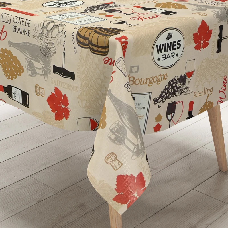 Wachstuch Tischdecke 06376-02 beige Vinothek Wein Korken eckig rund oval