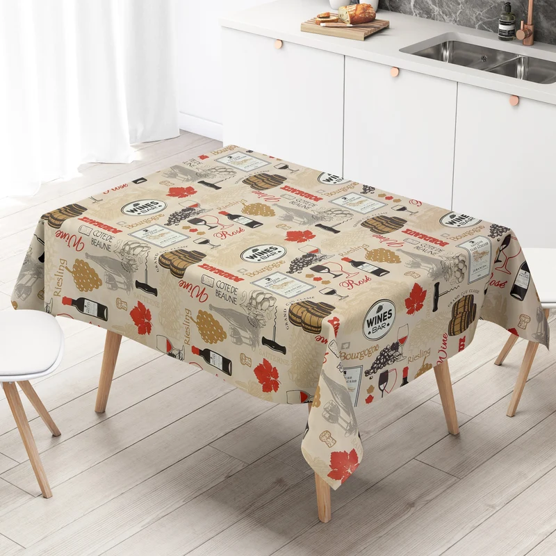 Wachstuch Tischdecke 06376-02 beige Vinothek Wein Korken eckig rund oval
