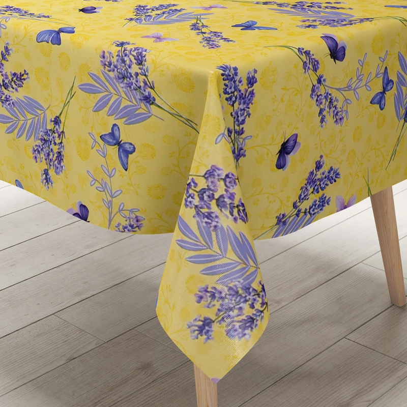 Wachstuch Tischdecke B5078-02 gelb Lavendel lila Schmetterlinge eckig rund oval