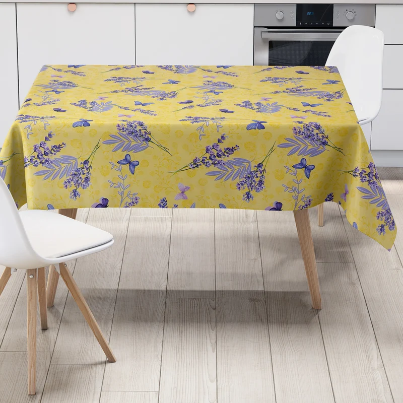 Wachstuch Tischdecke B5078-02 gelb Lavendel lila Schmetterlinge eckig rund oval