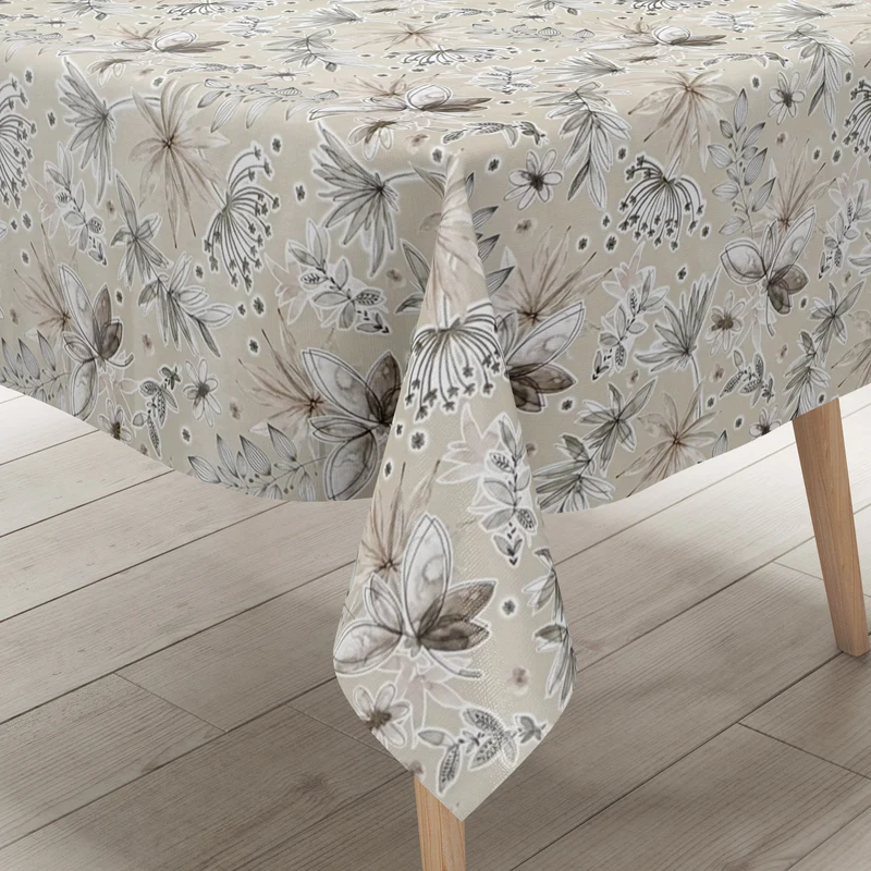 Wachstuch Tischdecke 06343-02 beige Kräuter Blüten Gräser eckig rund oval
