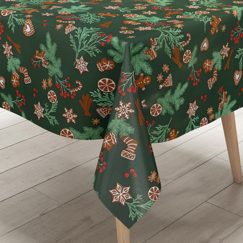 Wachstuch Tischdecke EX60 tannengrün Weihnachten Tannenzweige Lebkuchen eckig rund oval