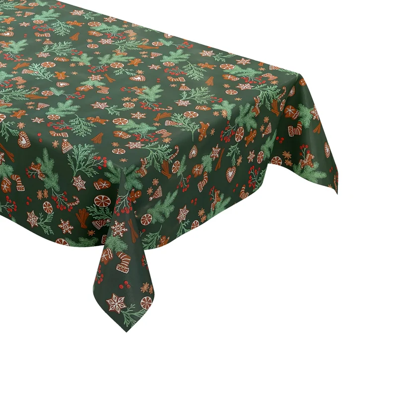Wachstuch Tischdecke EX60 tannengrün Weihnachten Tannenzweige Lebkuchen eckig rund oval
