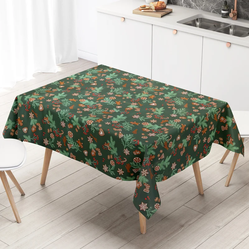 Wachstuch Tischdecke EX60 tannengrün Weihnachten Tannenzweige Lebkuchen eckig rund oval