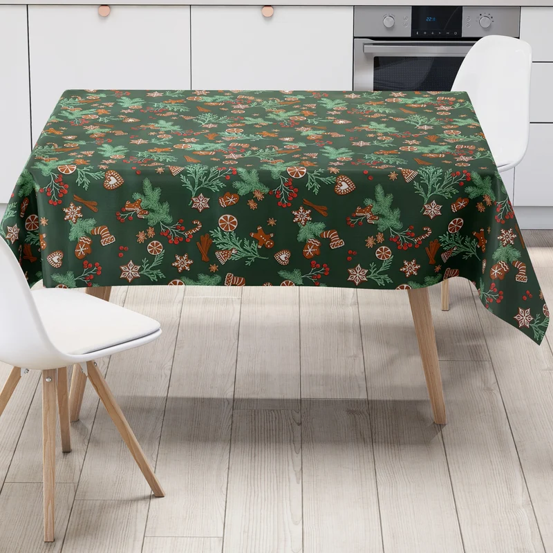 Wachstuch Tischdecke EX60 tannengrün Weihnachten Tannenzweige Lebkuchen eckig rund oval