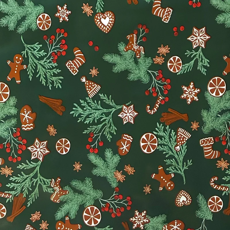 Wachstuch Tischdecke EX60 tannengrün Weihnachten Tannenzweige Lebkuchen eckig rund oval