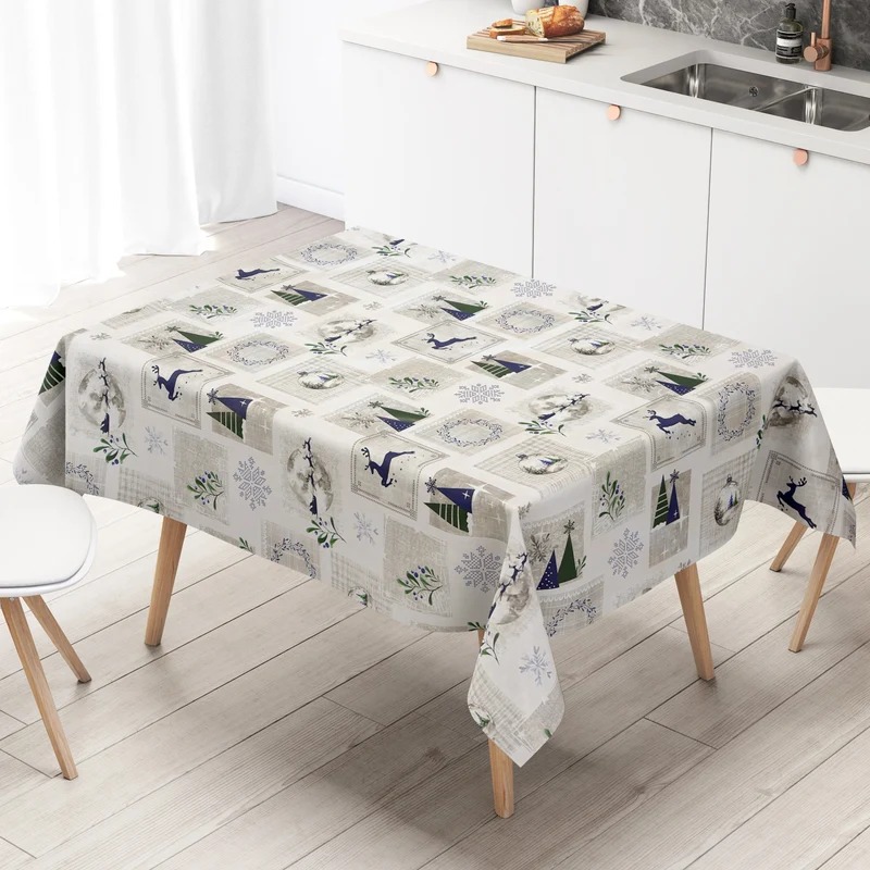 Wachstuch Tischdecke 06352-02 blau grün Weihnachten Skandinavien Rentier Schneeflocke eckig rund oval
