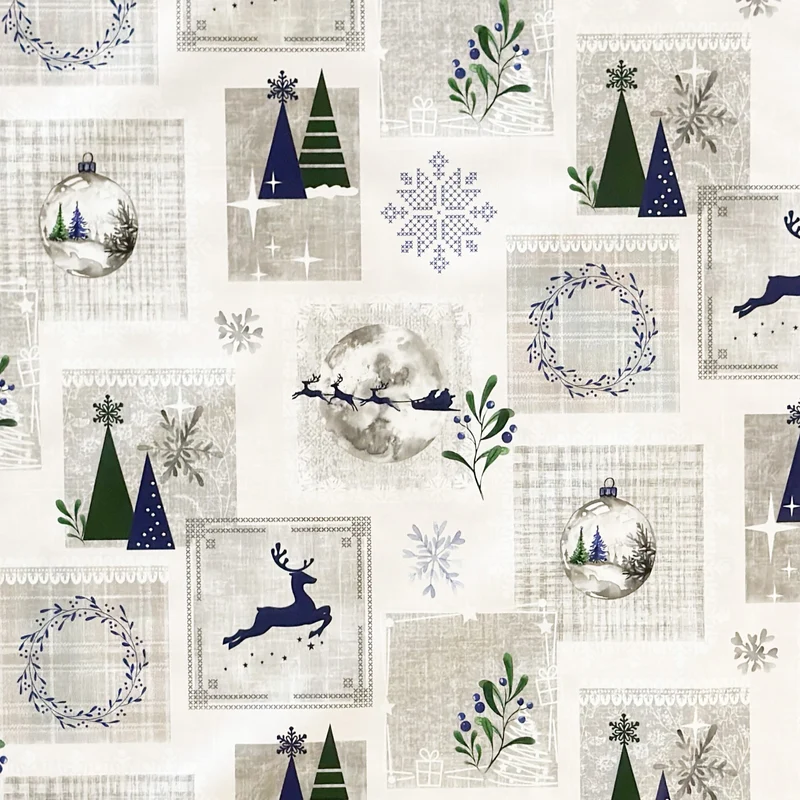 Wachstuch Tischdecke 06352-02 blau grün Weihnachten Skandinavien Rentier Schneeflocke eckig rund oval