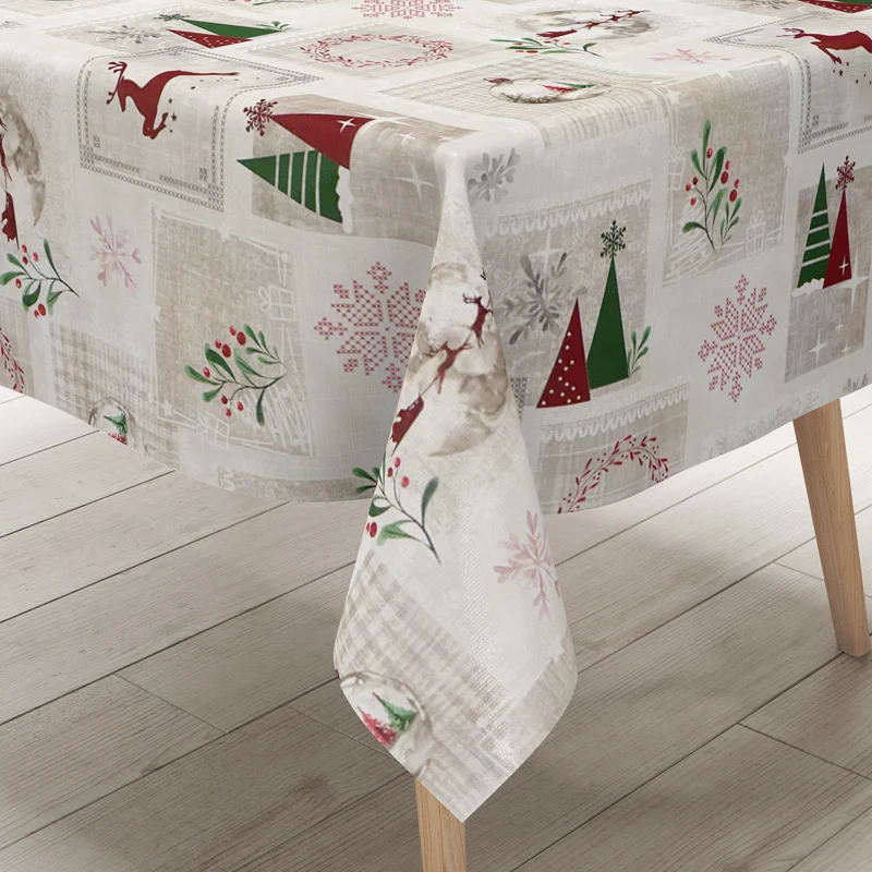 Wachstuch Tischdecke 06352-01 rot grün Weihnachten Skandinavien Rentier Schneeflocke eckig rund oval