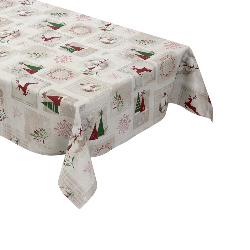 Wachstuch Tischdecke 06352-01 rot grün Weihnachten Skandinavien Rentier Schneeflocke eckig rund oval