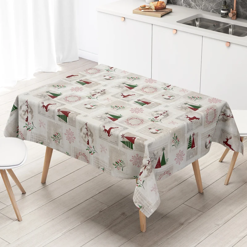 Wachstuch Tischdecke 06352-01 rot grün Weihnachten Skandinavien Rentier Schneeflocke eckig rund oval