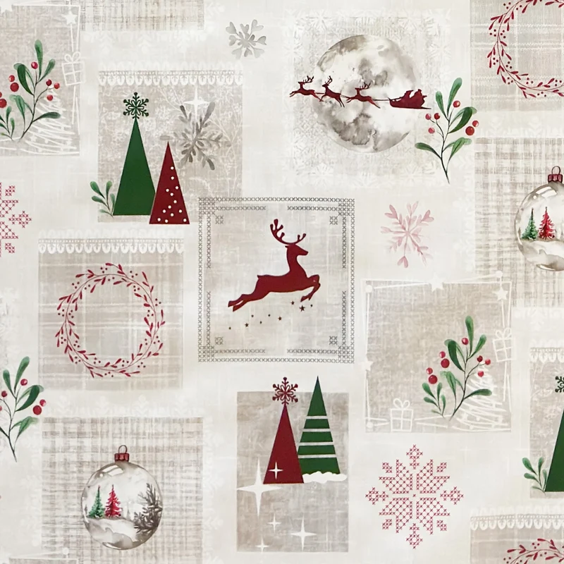 Wachstuch Tischdecke 06352-01 rot grün Weihnachten Skandinavien Rentier Schneeflocke eckig rund oval