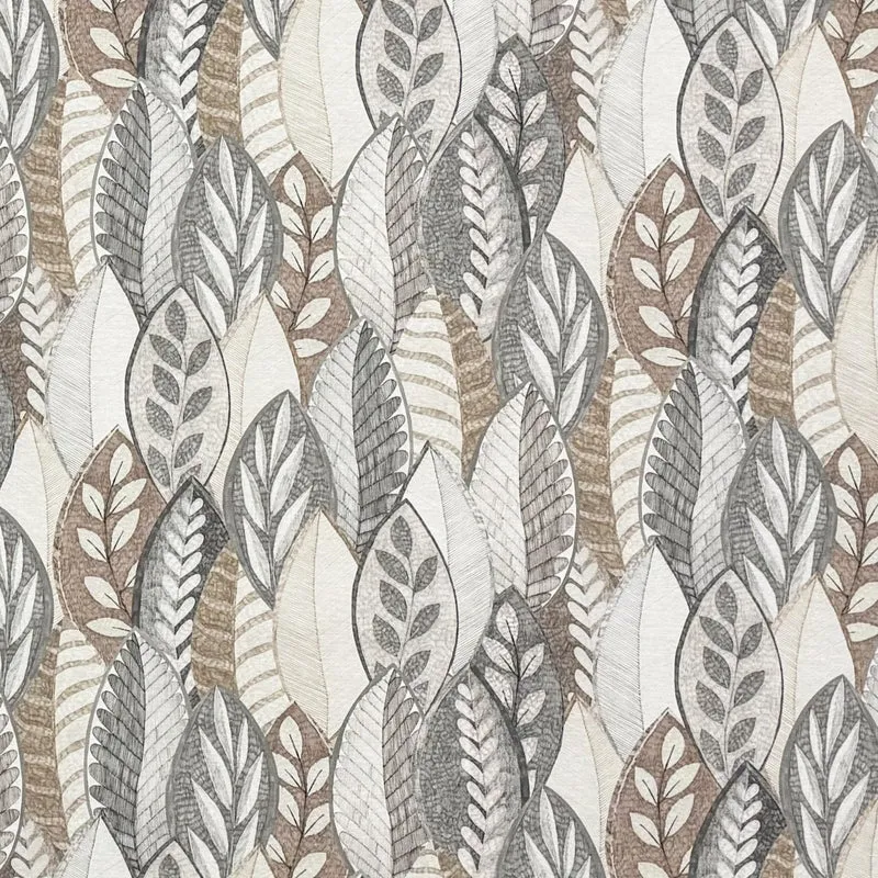 Jacquard Tischdecke aus beschichteter Baumwolle mit Fleckenschutz MINTA BEIG beige grau Blätter Laub Herbst eckig rund oval