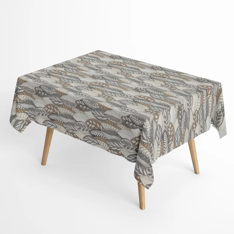 Jacquard Tischdecke aus beschichteter Baumwolle mit Fleckenschutz MINTA BEIG beige grau Blätter Laub Herbst eckig rund oval