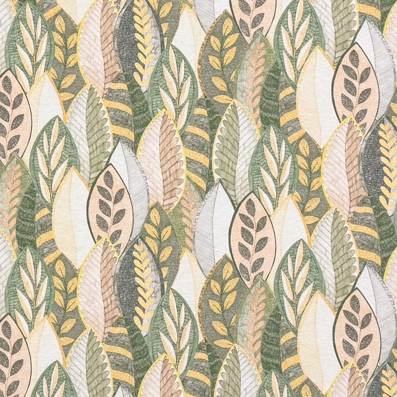 Jacquard Tischdecke aus beschichteter Baumwolle mit Fleckenschutz MINTA VERDE beige grün Blätter Laub Herbst eckig rund oval