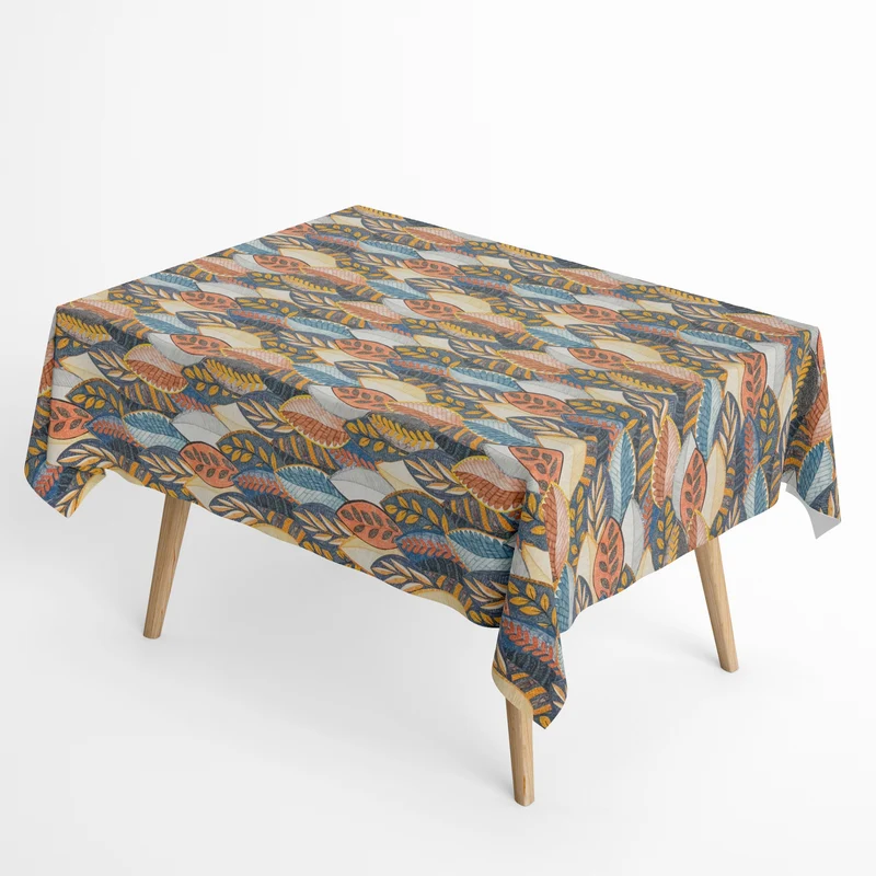 Jacquard Tischdecke aus beschichteter Baumwolle mit Fleckenschutz MINTA MULTI bunte Blätter Laub Herbst eckig rund oval