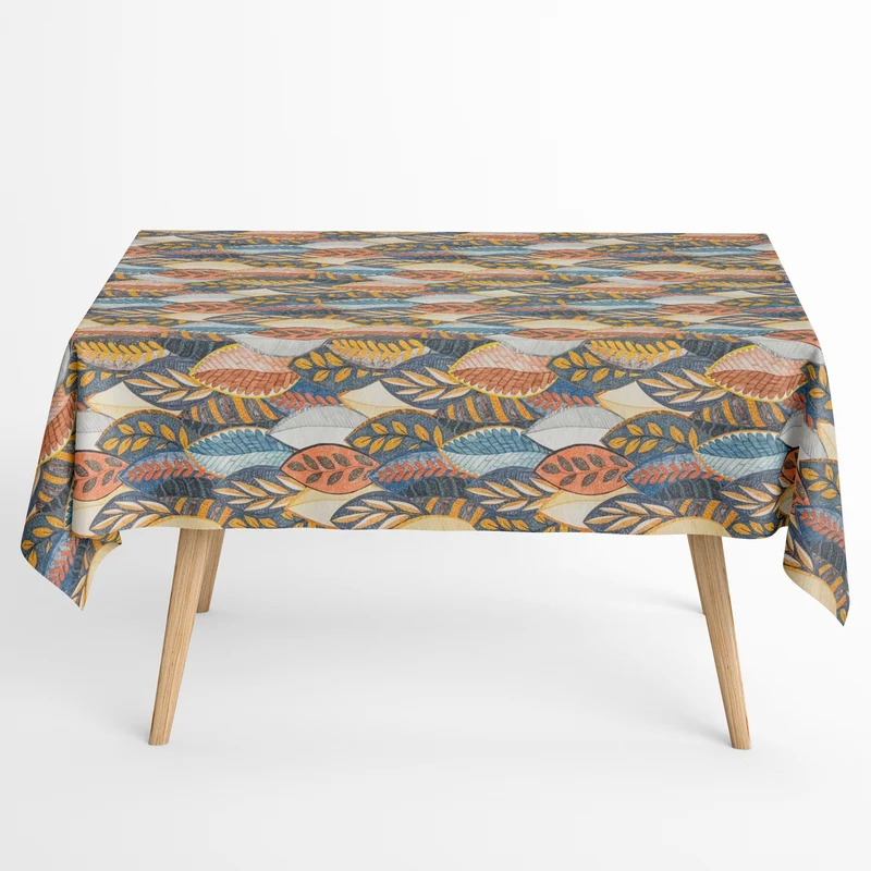 Jacquard Tischdecke aus beschichteter Baumwolle mit Fleckenschutz MINTA MULTI bunte Blätter Laub Herbst eckig rund oval