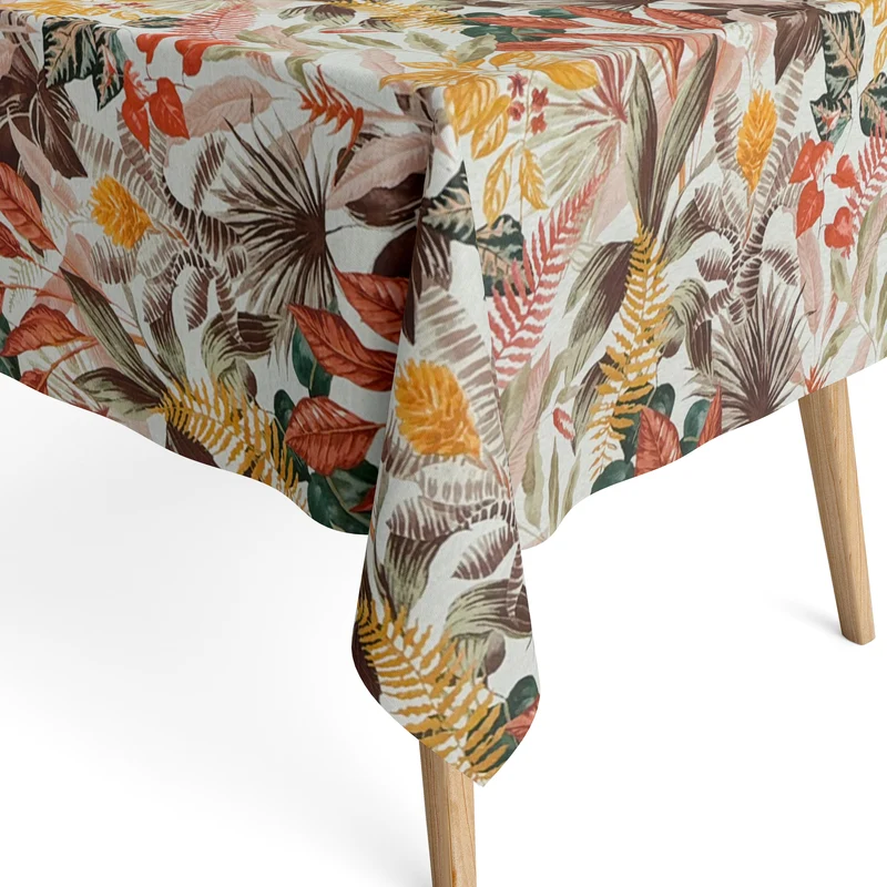 Jacquard Tischdecke aus beschichteter Baumwolle mit Fleckenschutz BORA BORA5 Dschungel Blätter eckig rund oval