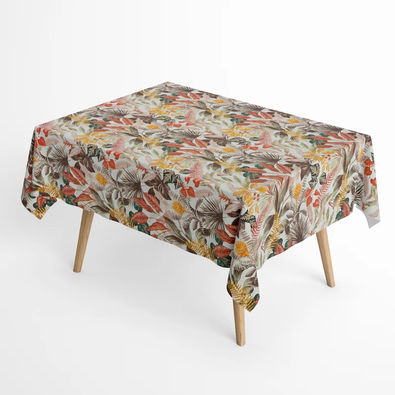 Jacquard Tischdecke aus beschichteter Baumwolle mit Fleckenschutz BORA BORA5 Dschungel Blätter eckig rund oval
