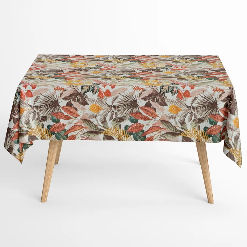 Jacquard Tischdecke aus beschichteter Baumwolle mit Fleckenschutz BORA BORA5 Dschungel Blätter eckig rund oval
