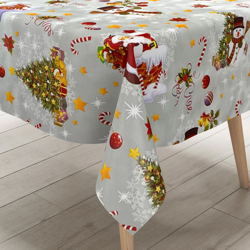 KEVKUS Wachstuch Tischdecke Weihnachten 01188-02 Schneemann Weihnachtsmann silber eckig rund oval