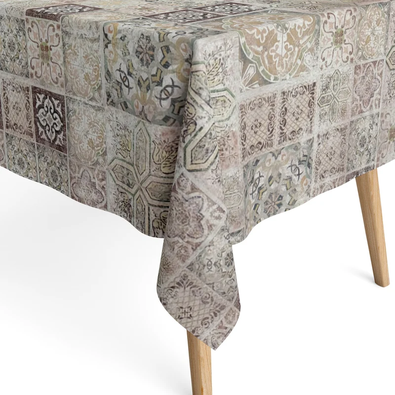 Jacquard Tischdecke aus beschichteter Baumwolle mit Fleckenschutz ETRUSCO mediterran Mosaik Fliesen eckig rund oval
