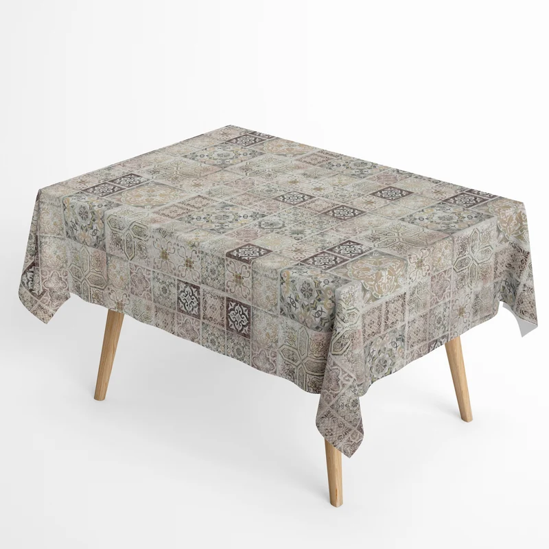 Jacquard Tischdecke aus beschichteter Baumwolle mit Fleckenschutz ETRUSCO mediterran Mosaik Fliesen eckig rund oval