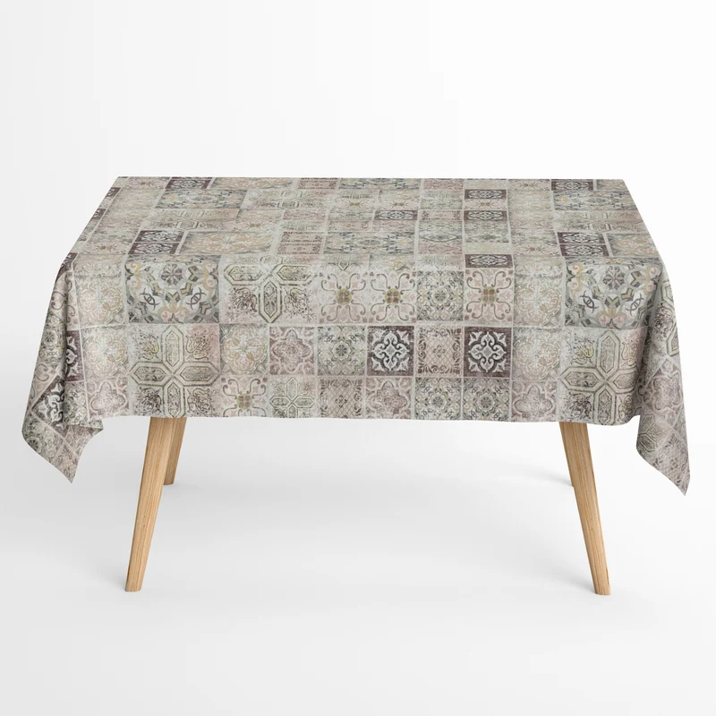 Jacquard Tischdecke aus beschichteter Baumwolle mit Fleckenschutz ETRUSCO mediterran Mosaik Fliesen eckig rund oval