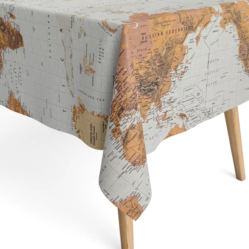 Jacquard Tischdecke aus beschichteter Baumwolle mit Fleckenschutz ATLAS BEIG Weltkarte eckig rund oval