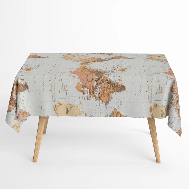 Jacquard Tischdecke aus beschichteter Baumwolle mit Fleckenschutz ATLAS BEIG Weltkarte eckig rund oval