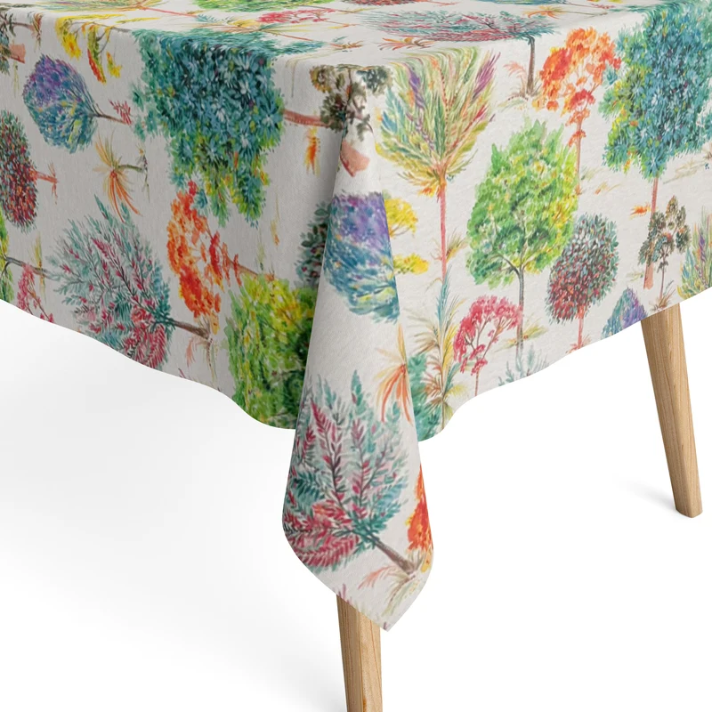 Jacquard Tischdecke aus beschichteter Baumwolle mit Fleckenschutz PRIMAVERA bunte Bäume Wald eckig rund oval