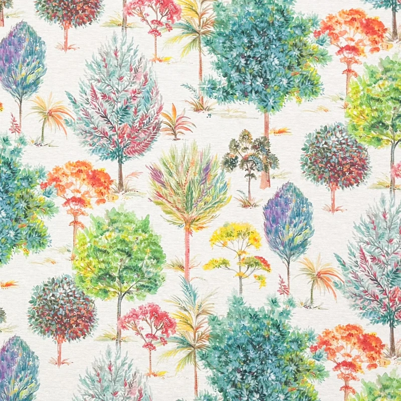 Jacquard Tischdecke aus beschichteter Baumwolle mit Fleckenschutz PRIMAVERA bunte Bäume Wald eckig rund oval