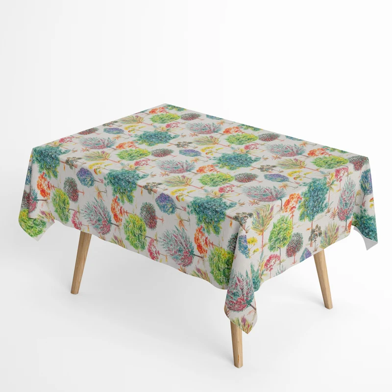 Jacquard Tischdecke aus beschichteter Baumwolle mit Fleckenschutz PRIMAVERA bunte Bäume Wald eckig rund oval