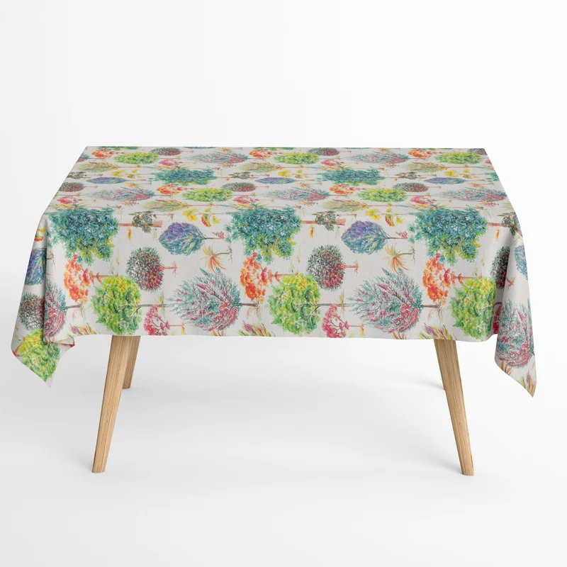 Jacquard Tischdecke aus beschichteter Baumwolle mit Fleckenschutz PRIMAVERA bunte Bäume Wald eckig rund oval