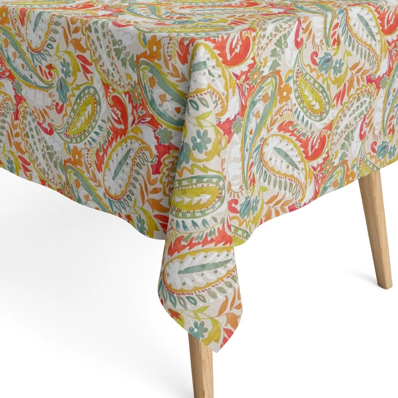 Jacquard Tischdecke aus beschichteter Baumwolle mit Fleckenschutz OLINDA2 bunte Blumen und Blätter abstrakt eckig rund oval