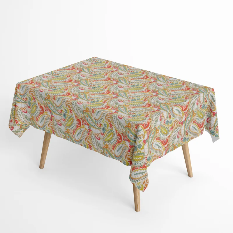 Jacquard Tischdecke aus beschichteter Baumwolle mit Fleckenschutz OLINDA2 bunte Blumen und Blätter abstrakt eckig rund oval