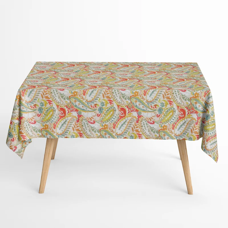 Jacquard Tischdecke aus beschichteter Baumwolle mit Fleckenschutz OLINDA2 bunte Blumen und Blätter abstrakt eckig rund oval