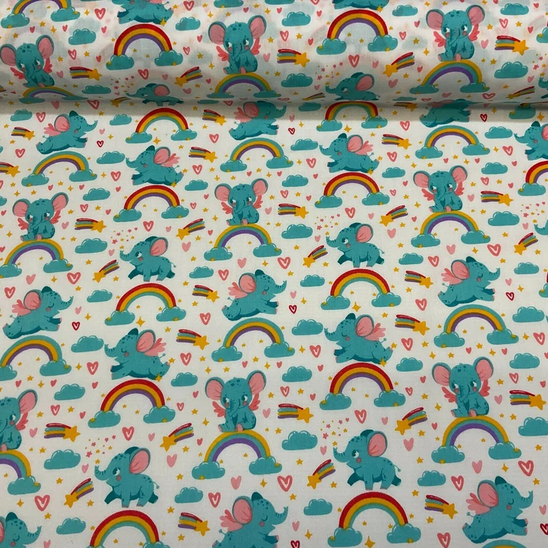 White Elephant Children Poly cotton printed lightweight fabric M1630