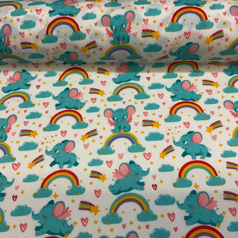 White Elephant Children Poly cotton printed lightweight fabric M1630