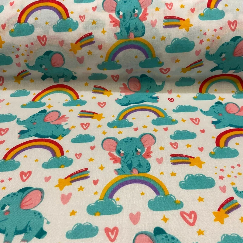White Elephant Children Poly cotton printed lightweight fabric M1630