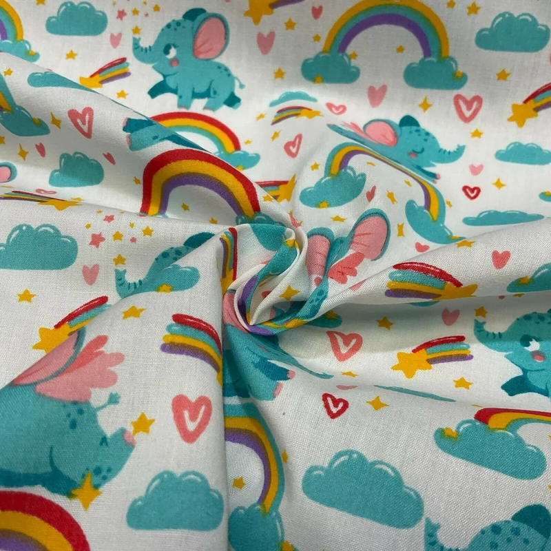 White Elephant Children Poly cotton printed lightweight fabric M1630